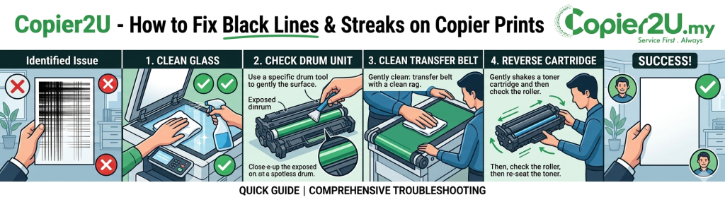 Copier2U-how to fix black lines & streaks on copier prints