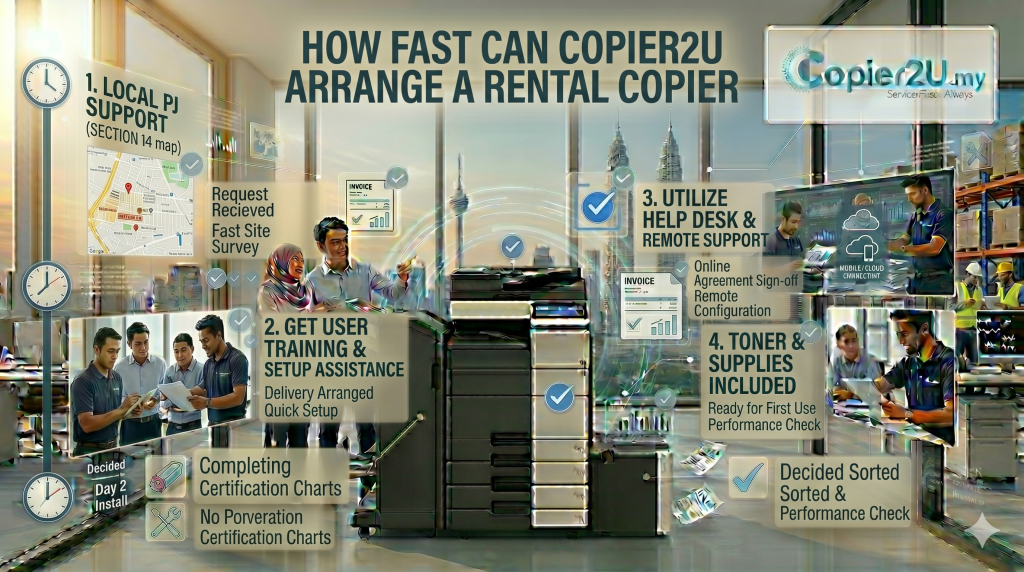 How fast can Copier2U arrange a rental copier